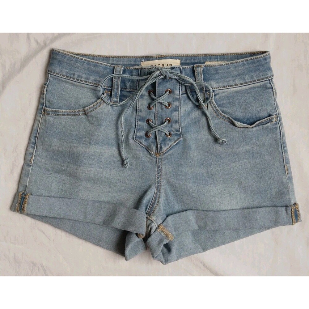 Pacsun Shorts Super Stretch Shortie High Rise Lace Up Cuffed Denim Women's 25